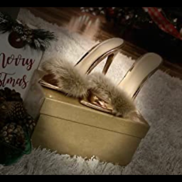 COPY - NWT Women's Fur Fluffy Mules High Heels,rose gold or gold available! - Picture 3 of 4
